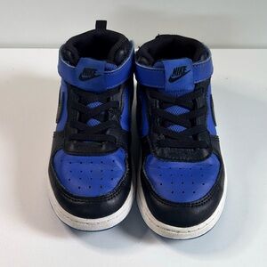Nike Boys High Mid Top Sneakers Court Borough Velcro Blue Black Size 10